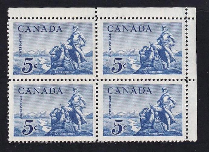 Canada 1958 Explorer La Vérendrye, MNH UR block of 4, sc#378 - Image 1 of 1