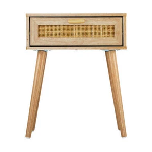 Oikiture Bedside Table Wooden Rattan Furniture - Picture 1 of 7