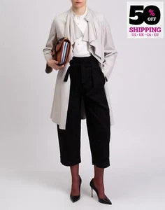 RRP€1500 EMPORIO ARMANI Suede Leather Coat EU42 US6 UK10 M Coated Ruffle Overlay - Picture 1 of 12
