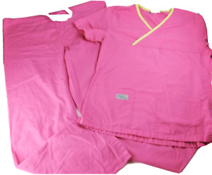 Womens URBANE SCRUBS solid hot pink yellow scrub SMALL top shirt pants cotton