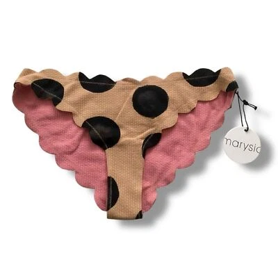 Marysia Swim Antibes Tan Black Polka Dot Scalloped Bikini Bottom NWT Size Small - Image 1 of 4