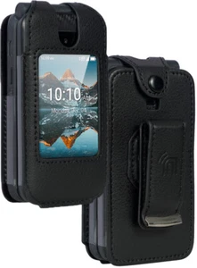 Black Vegan Leather Case with Belt Clip for Iris Easy Flip Phone / Summit Flip - Picture 1 of 8