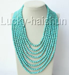 AAA 17"-24" 6mm round blue turquoise bead gemstone necklace magnet clasp j9203 - Picture 1 of 4
