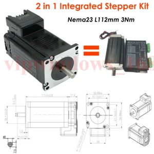 Nema23 Stepper Motor 4.2A 3Nm L112mm Integrated Driver 2 In1 425oz.in CNC Router - Picture 1 of 12
