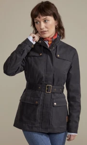 Hinter & Hobart Womens Glencoe Waxed Belted Jacket in Navy 050140. B16