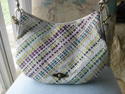 ELLIOTT LUCCA Bolso de Mano CUERO TEJIDO Monedero Cartera Blanco Multi Foto 1 de 4