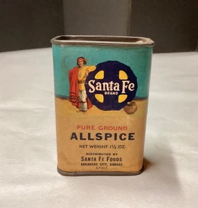 Latta pubblicitaria vintage nativi americani SANTA FE ALLSPICE, grafica 2 lati - Foto 1 di 7
