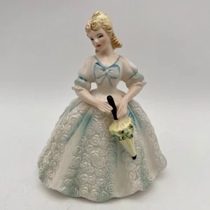 VTG Lefton Blue Rose Dress Lady Carrying Parasol Umbrella Vase Planter #2587 - Picture 1 of 12