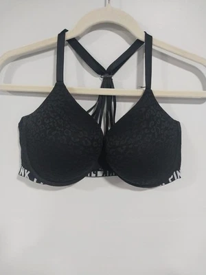 Victoria Secret PINK bra 36DD BLACK Strappy Racerback Front Close - Image 1 of 4