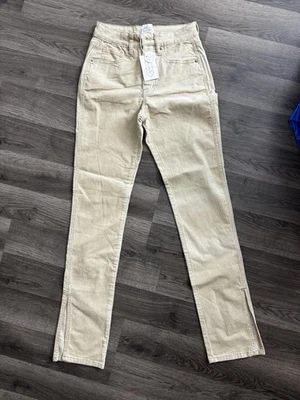 Mudpie size Xs Cream/tan corduroy jeans side slit hem classic cut zipper close - Image 1 of 4