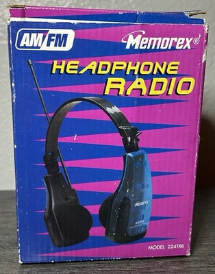 Vintage 90s Memorex AM/FM Headphone Radio Model 224TRB Foto 1 de 4