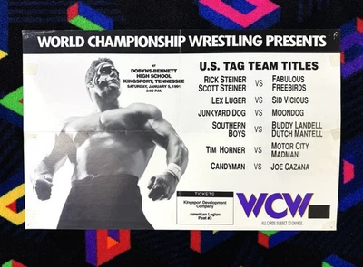 Póster de evento original de lucha libre WCW 1/5/1991 Kingsport, TN falso impostor aguijón Foto 1 de 4