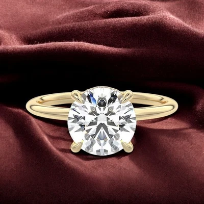 Round Cut Diamond Ring 2.20 Carat Certified IGI Lab Grown 14k Yellow Gold E F VS - Image 1 of 4