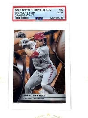 2025 Topps Chrome Black Spencer Steer #59 Orange Refractor /25 Reds PSA 9 POP 1 - Image 1 of 2