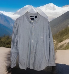 CHAPS Men’ Size L Blue & White Pinstriped Cotton Shirt Long Sleeves Button Up - Picture 1 of 9