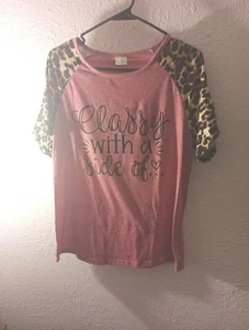 Large Women Tee Shirt, Shirt Sleeve Leopard Print Sleeve - Picture 1 of 1