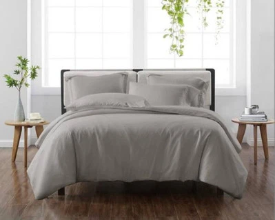 Charter Club Damask Solid 550 TC Cotton KING Duvet & 2 Shams SMOKE GREY - Image 1 of 4