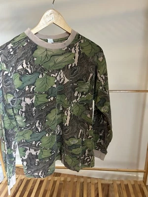 Mossy Oak Long Sleeve Shirt Men’s M Full Foliage Hunting Green Leaf Camo 90s USA - Image 1 of 4