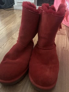 UGG Australia Bailey Bow Women's Pink Shearling Boots - Size 7 - Picture 1 of 8