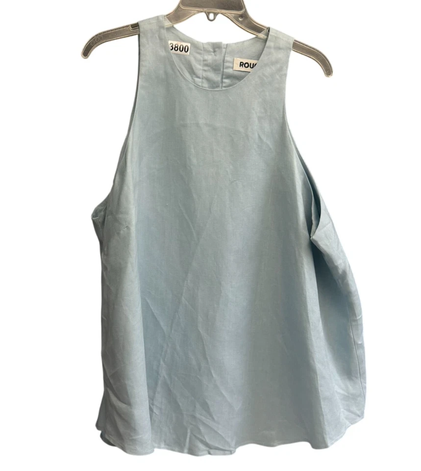 Camiseta sin mangas Roucha mezcla de lino tono popelina para mujer azul minimalista verano XL Foto 1 de 4