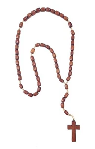 Brown Jatoba Wooden Beads Catholic Rosary Necklace with Cross Crucifix, 18 Inch - Picture 1 of 3