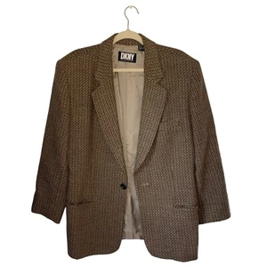 DKNY 100% Wool Longline Brown Tone Blazer Womens Size 10 - Picture 1 of 3