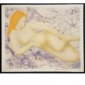Alain Bonnefoit Nu avec Dentelle Lithograph Artist Signed Nude Redhead Woman Art - Picture 1 of 4