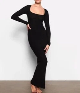Skims Maxi schwarz Kleid XL Damen weich dehnbar Rippstrick Lounge Langarm - Bild 1 von 9