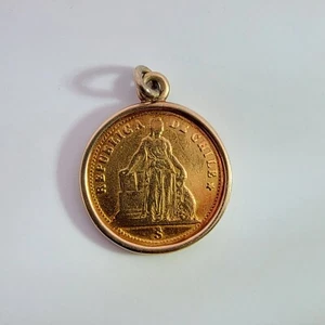 CHILE 1860 GOLD 1 PESO COIN VERY SCARCE AS PENDANT OR CHARM - Picture 1 of 5