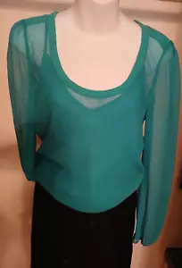 To The Max 2 pc Sheer Sleeve Teal Blue Party Top Blouse NWT matching tank Size L - Picture 1 of 10