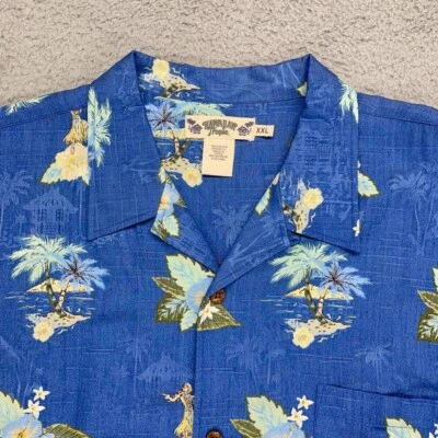 Hawaiian Tropic Shirt Surf Palm Tiki Camp Short Sleeve Men 2XL XXL Blue AOP NEW - Image 1 of 4