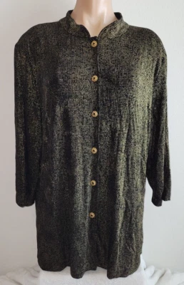 Vikki Vi 2X Black Gold Gemstone Button Up 3/4 Sleeve Blouse Jacket Top - Image 1 of 4