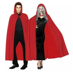 Mens Womens Adult HOODED RED CAPE 48 inches Halloween Costume Caroling NWT - Picture 1 of 1