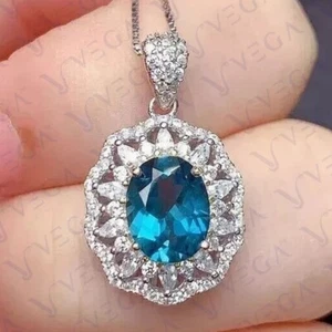 8.00ct Oval Cut Natural Topaz & Diamond Pendant 18k White Gold Plated No Chain - Picture 1 of 11