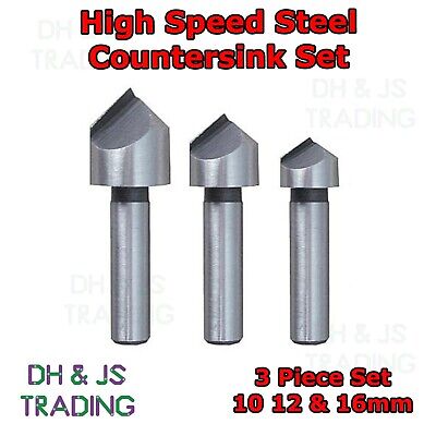 High Speed Steel Countersink Set - 3 Piece - Steel And Hard Metal - 10 12 & 16mm • 5.95£