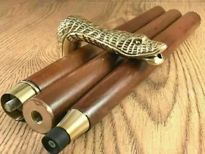 Vintage Walking Stick Brass Snake Head Handle Nautical Stick Wooden Cane Sticks - Picture 1 of 5