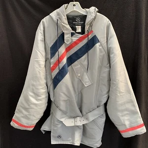 Vtg Fox Point Wheels of Man Insulated Bicycle Snowmobile Silver Parka Jacket~XL - Picture 1 of 12