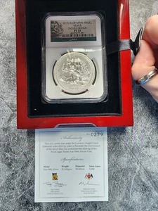 2015 Is.of Man Isle of Man ANGEL SILVER INCUSE DESIGN NGC PF 70 ORIGINAL BOX - Picture 1 of 8
