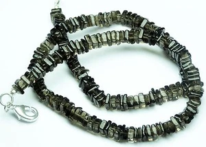 NATURAL GEM SMOKY QUARTZ 5-6MM SQUARE HEISHI BEADS FINISHED NECKLACE 17" - Picture 1 of 4