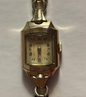 Reloj Benrus Damas Vintage Años 40 10K RGP Bisel Suizo 12K GF Banda Art Deco Foto 1 de 4
