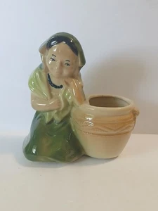 Vintage Keramik Shawnee indigenes Mädchen Übertopf grün & hellbraun - Bild 1 von 7