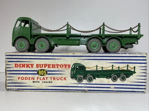 Camión plano Dinky Toys vintage en caja nº 905 Foden con cadenas verde todo original - Imagen 1 de 24