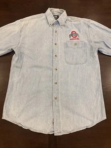 Vtg Y2K Ohio State Buckeyes Shirt Denim Jean Lee Sport Button Up L/S Mens Medium - Picture 1 of 18