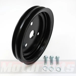 Black Steel SBC Chevy 283-350 Crankshaft Pulley Short Water Pump Double 2 Groove - Picture 1 of 4