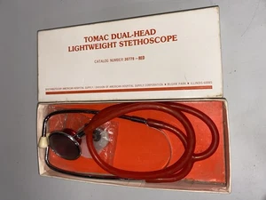 Red Stethoscope Vtg Tomac Dual-Head Lightweight Doctor 30779 Box Nurse Costume - Picture 1 of 6