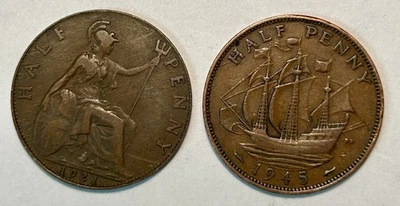 Meio centavo Grã-Bretanha 1921-1945 George IV - Imagem 1 de 2