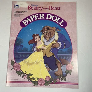 Libro de muñecas de papel de La Bella y la Bestia de Disney libro dorado (1991) SIN CORTAR - Imagen 1 de 12