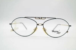 Vintage Happy Life 2999 Blau Gold Schwarz Oval Brille Brillengestell NOS - Picture 1 of 6