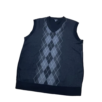 Sahara Club Argyle Sweater Vest Men XL Black Dark Academia Preppy Skate Grandpa - Image 1 of 4