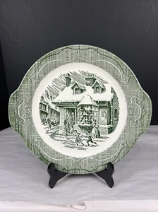 Vintage The Old Curiosity Shop Cake Plate with Handles Green 11-5/8” - Picture 1 of 3